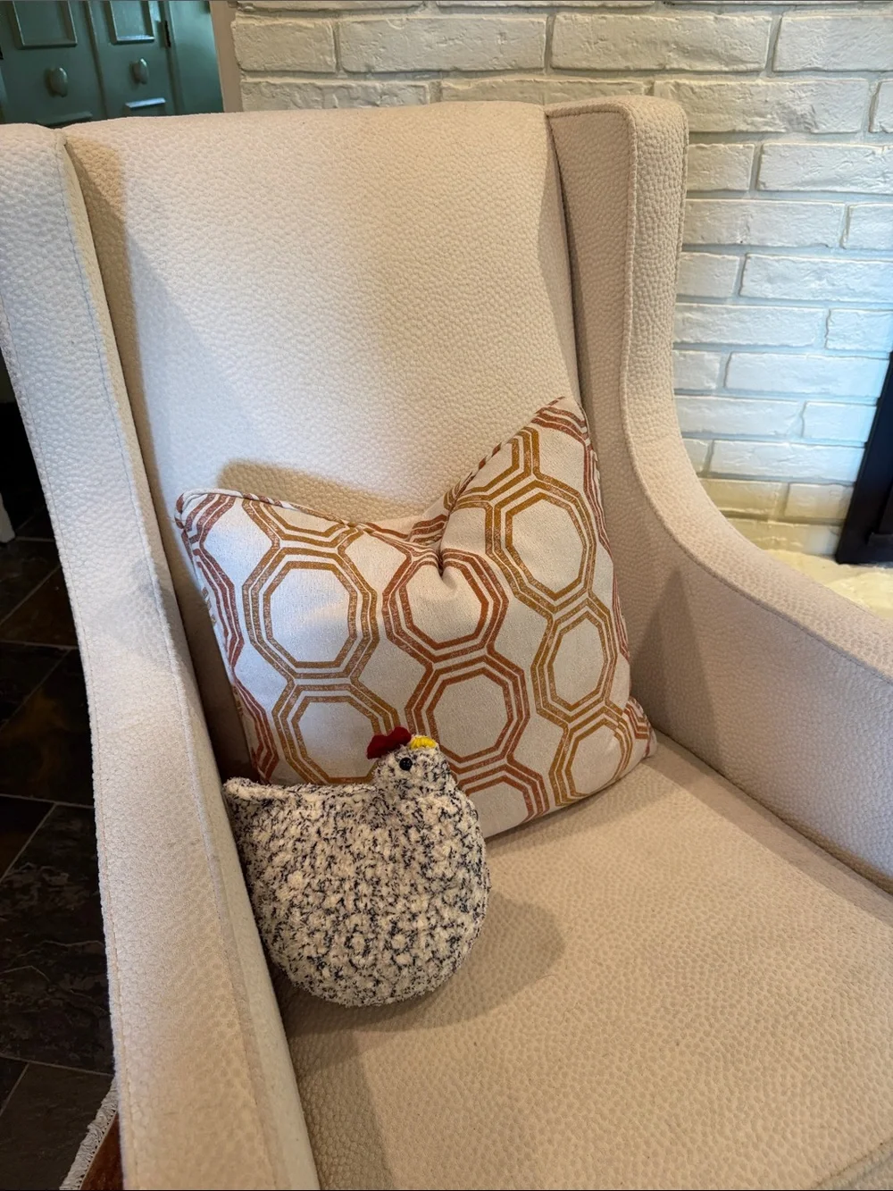 Handcrafted Gray & Red Chicken Accent Pillow - Soft Plush Farmhouse Decor